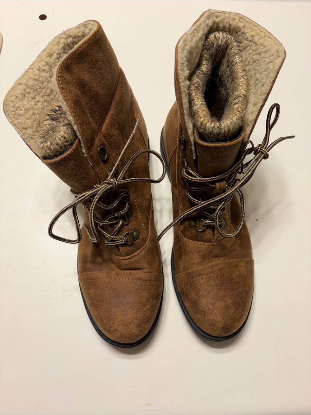 Women's Brown Faux-Suede Lace-Up Winter Boots